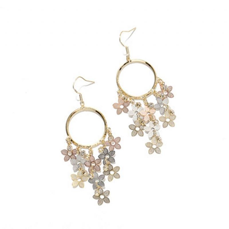 Metal Flowers Dangle Earrings Ear Clip Korvakorut