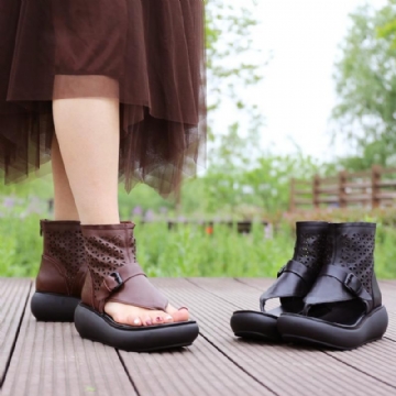 Naisten Kesäiset Nahkaiset Hollow Out Casual Clip Toe Boots Sandaalit