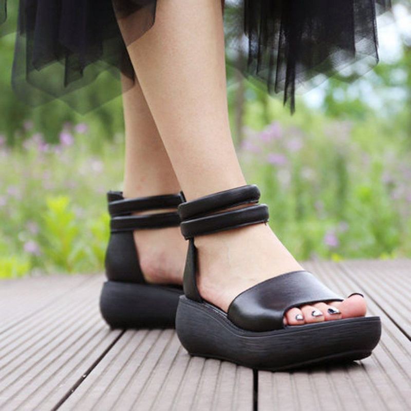 Peep Toe Casual Platform-nahkasandaalit