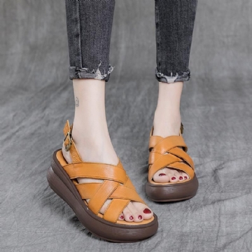 Simple Leather Platform Retro Casual Sandaalit