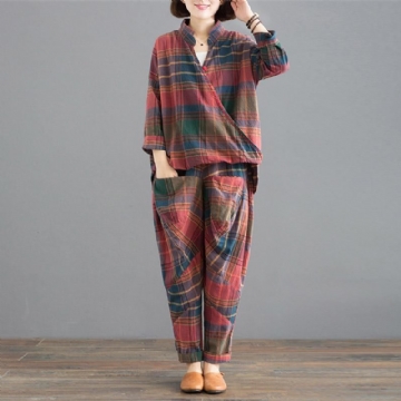 Spring Loose Casual Plaid Kaksiosainen Setti