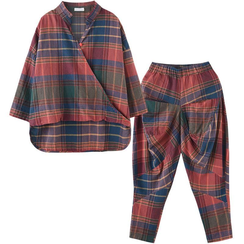 Spring Loose Casual Plaid Kaksiosainen Setti