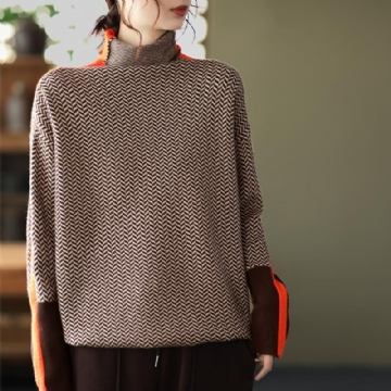 Talvi Retro Turtleneck Patchwork Neulottu Villapaita