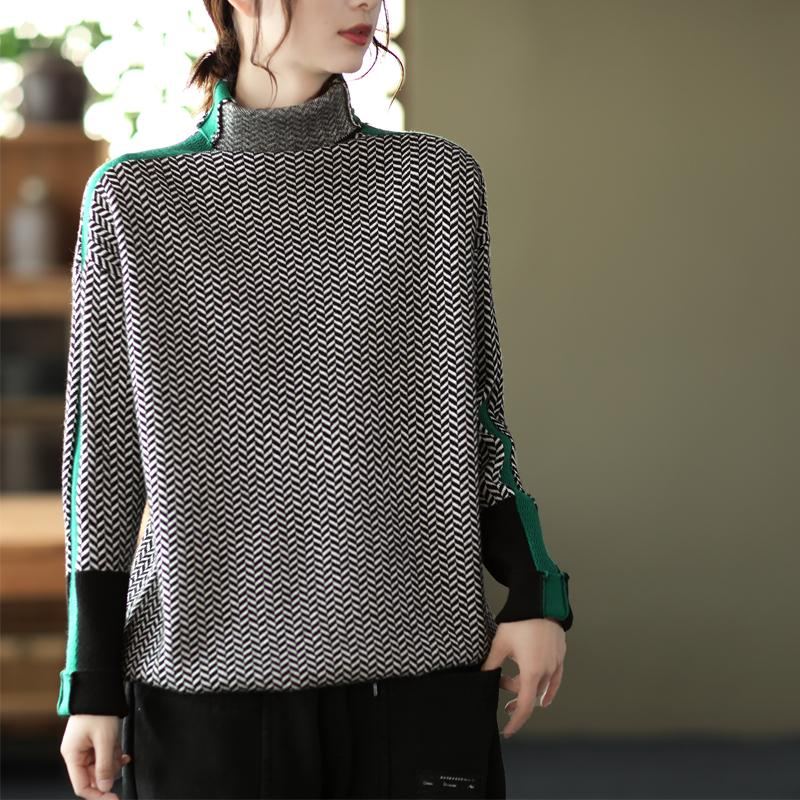 Talvi Retro Turtleneck Patchwork Neulottu Villapaita