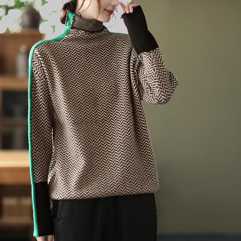 Talvi Retro Turtleneck Patchwork Neulottu Villapaita