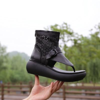 Naisten Kesäiset Nahkaiset Hollow Out Casual Clip Toe Boots Sandaalit