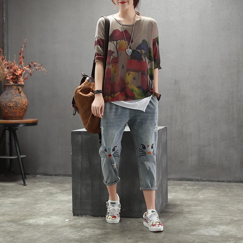 Comfort Loose Half Sleeve Print T-paita