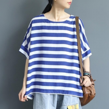 Puuvillainen Pellava Loose Stripe T-paita