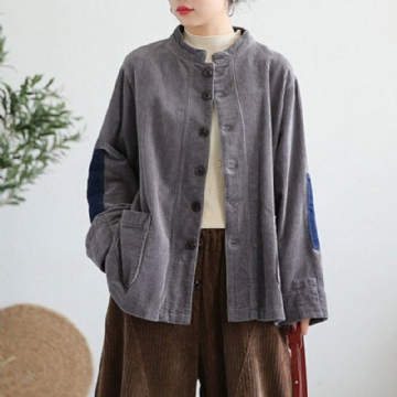 Cordduroy Patchwork Stand Collar Takki