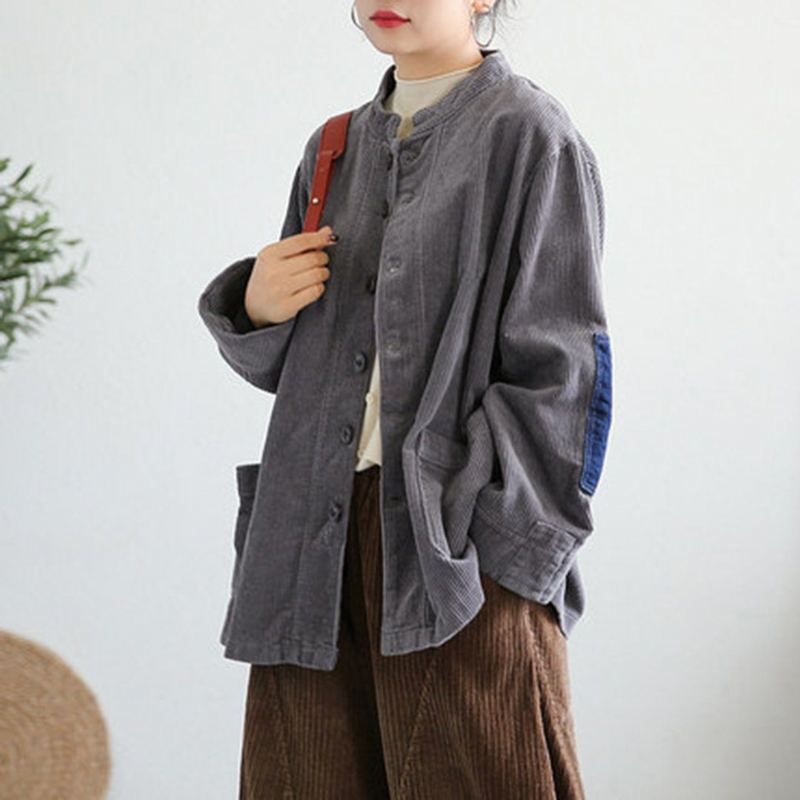 Cordduroy Patchwork Stand Collar Takki