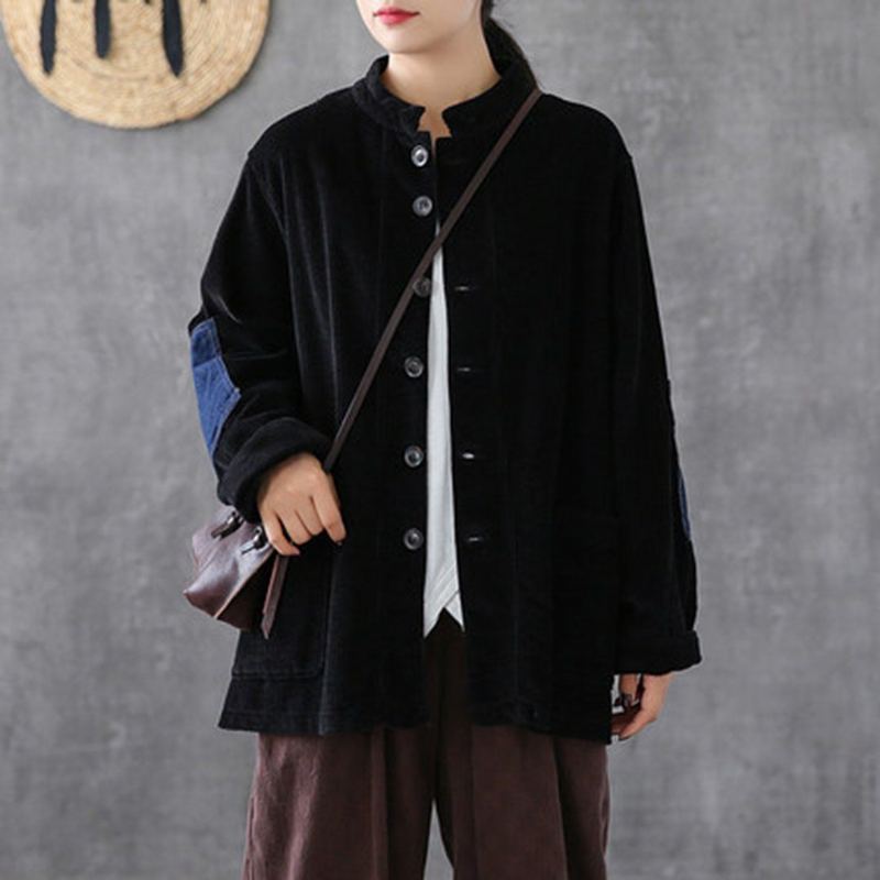 Cordduroy Patchwork Stand Collar Takki