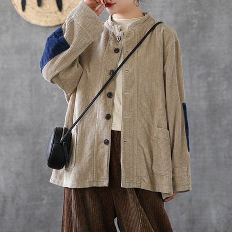 Cordduroy Patchwork Stand Collar Takki