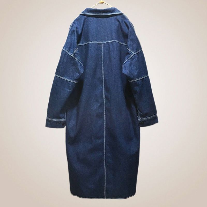 Denim Solid Singal Breated Löysä Naisten Takki