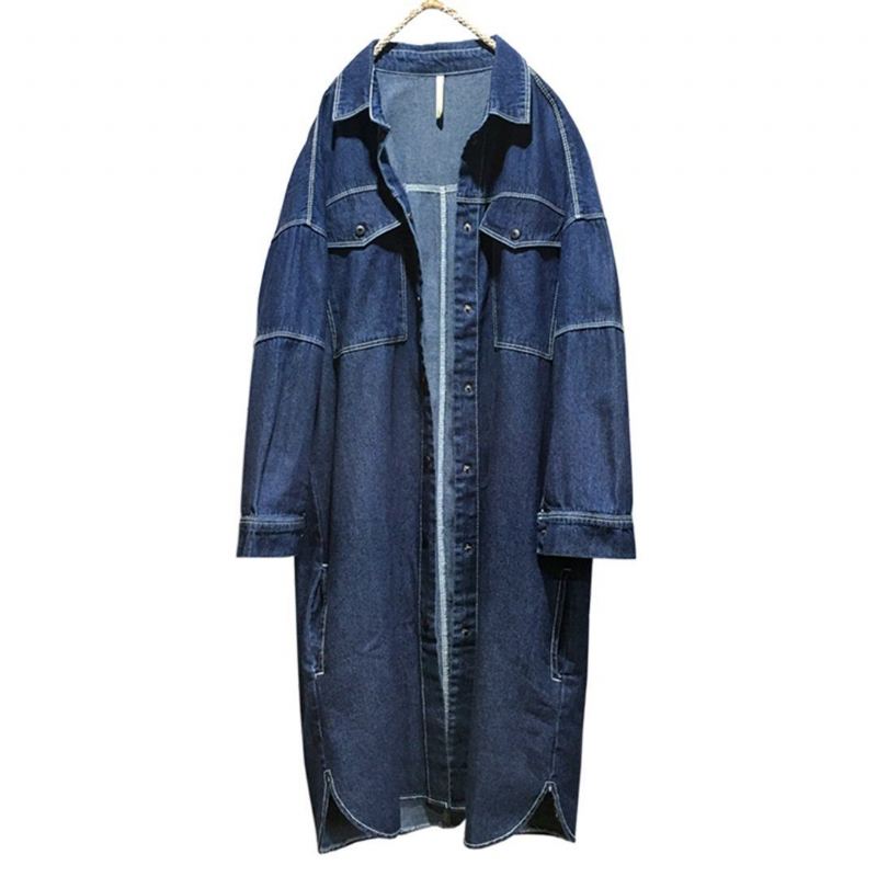 Denim Solid Singal Breated Löysä Naisten Takki