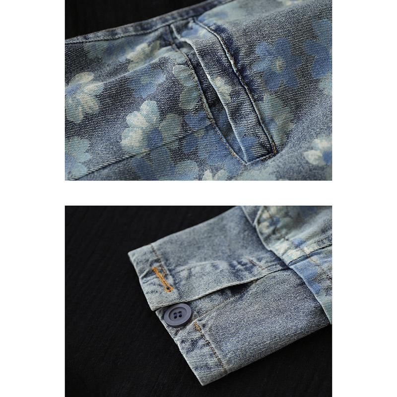 Retro Pesty Vintage Print Denim-takki