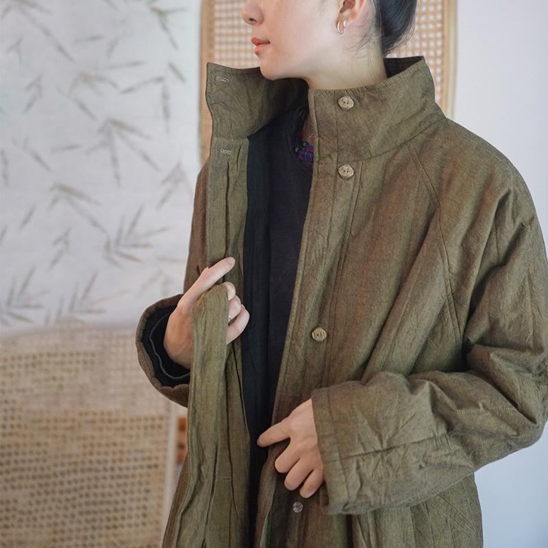 Talvi Retro Tikattu Nyöritysvyö Loose Cotton Overcoat