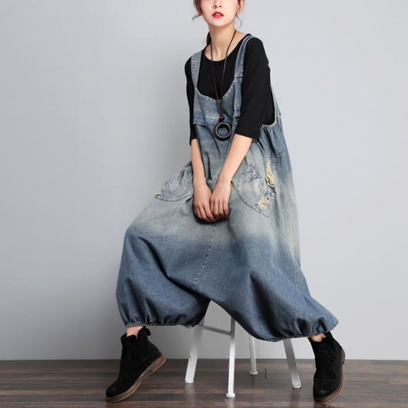 Autumn Vintage Denim Löysä Kokoinen Haalari