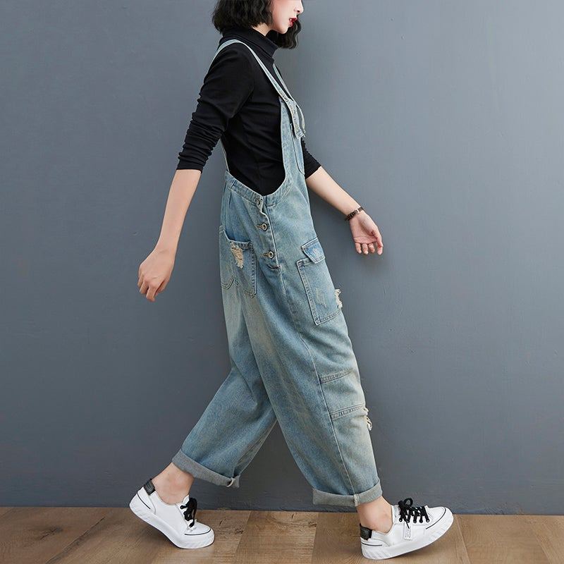 Kevät Naisten Retro Löysä Patchwork Revitty Denim Haalari