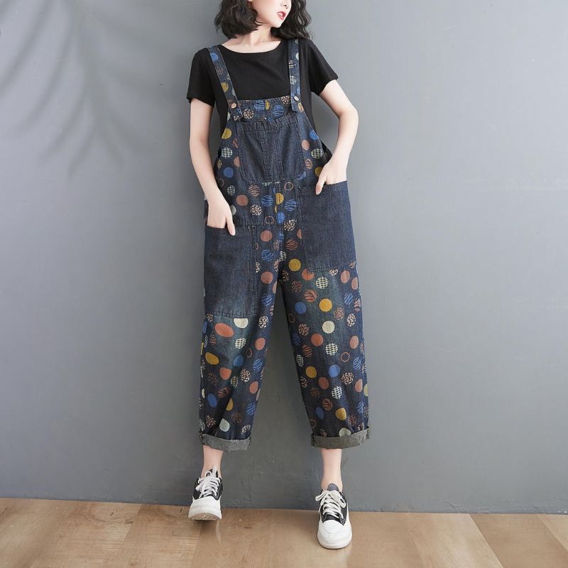 Naisten Kevät Kesä Retro Pots Loose Denim Harem Jumpsuit