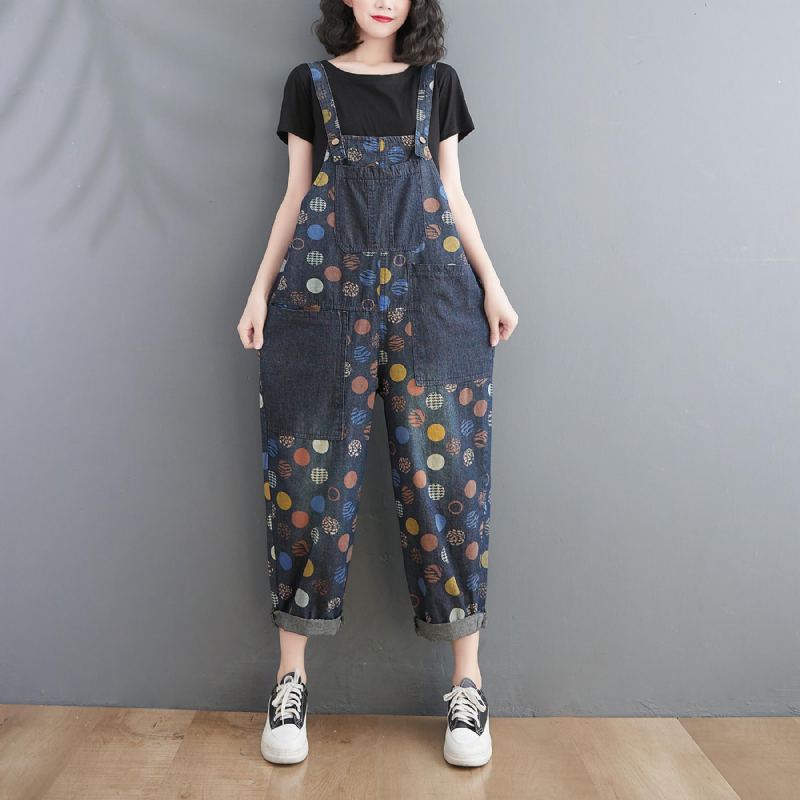 Naisten Kevät Kesä Retro Pots Loose Denim Harem Jumpsuit