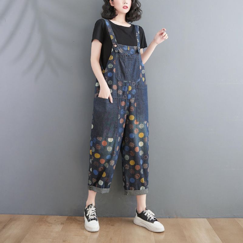 Naisten Kevät Kesä Retro Pots Loose Denim Harem Jumpsuit