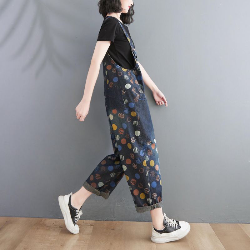 Naisten Kevät Kesä Retro Pots Loose Denim Harem Jumpsuit