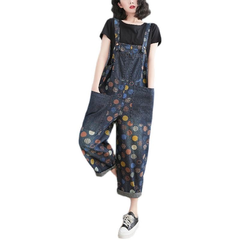 Naisten Kevät Kesä Retro Pots Loose Denim Harem Jumpsuit