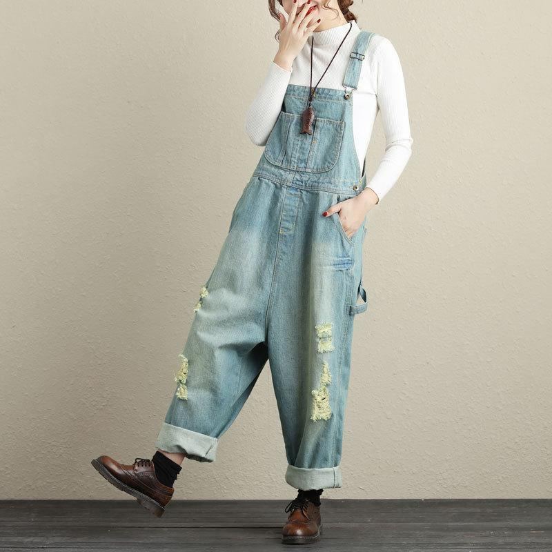 Naisten Loose Holes Denim-haalarit