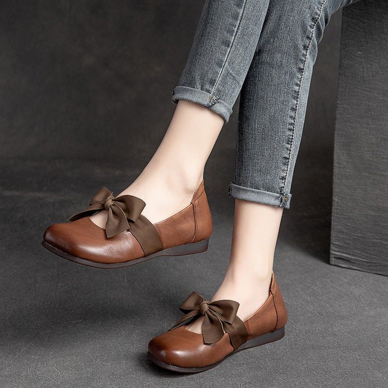 Kevään Retro Casual Bowknot Elegantti Nahkainen Loafers