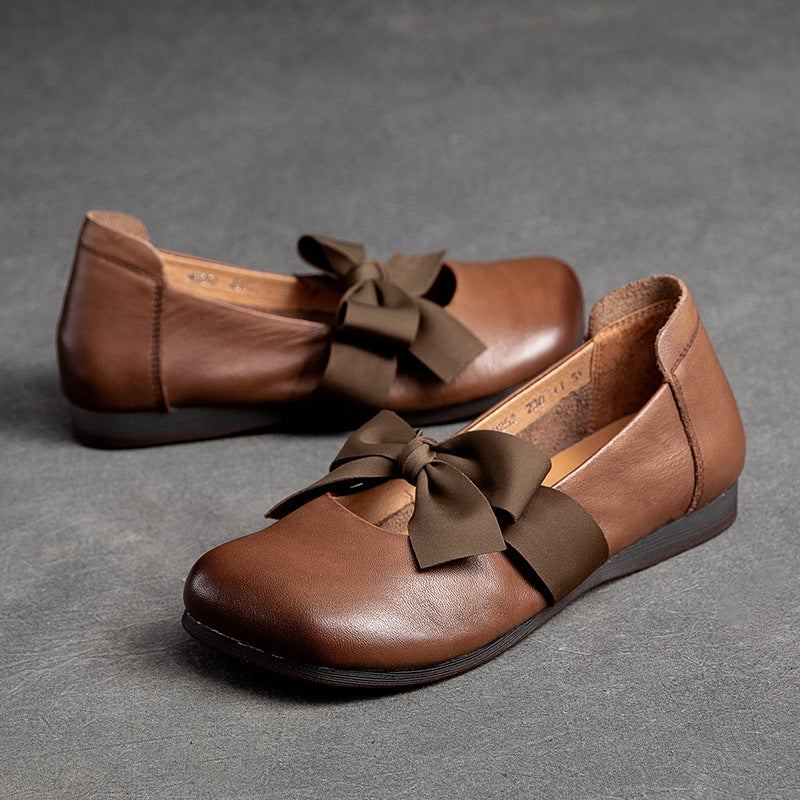 Kevään Retro Casual Bowknot Elegantti Nahkainen Loafers