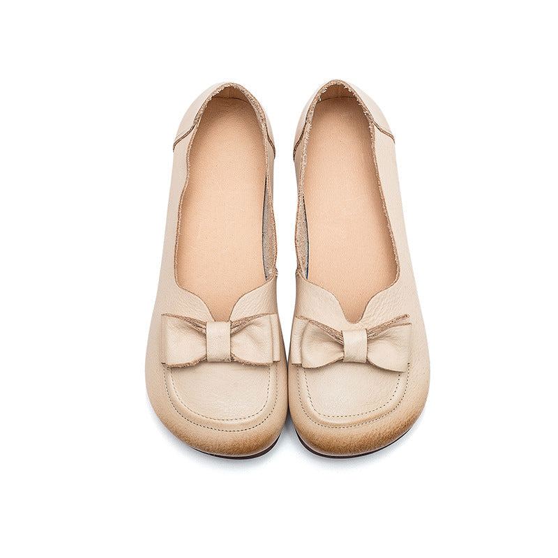 Kevätkesä Naisten Retro-nahkaiset Bowknot-loaferit