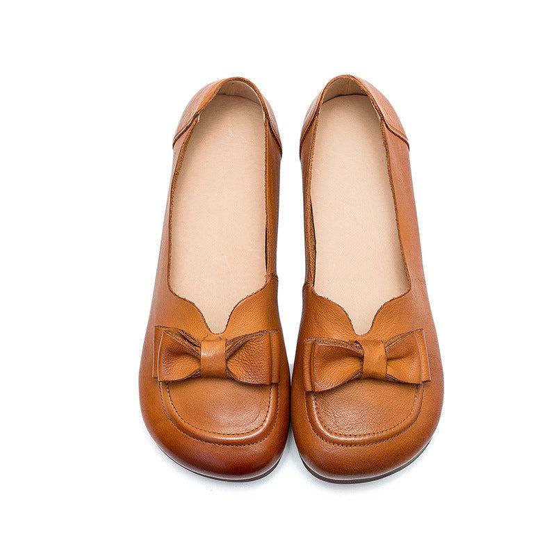 Kevätkesä Naisten Retro-nahkaiset Bowknot-loaferit