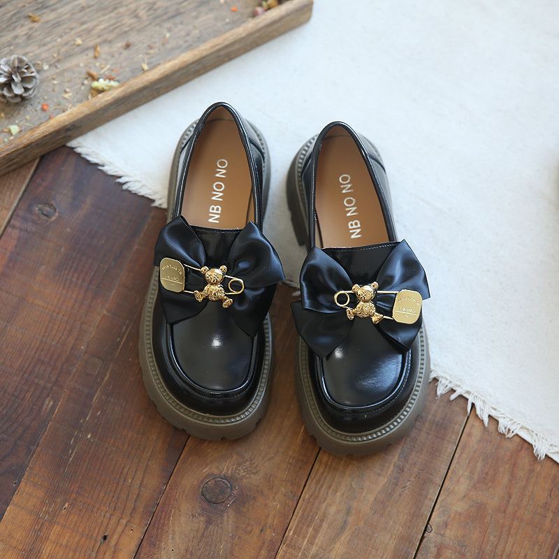 Naisten Bowknot Rento Nahkainen Wedge Black Loafers