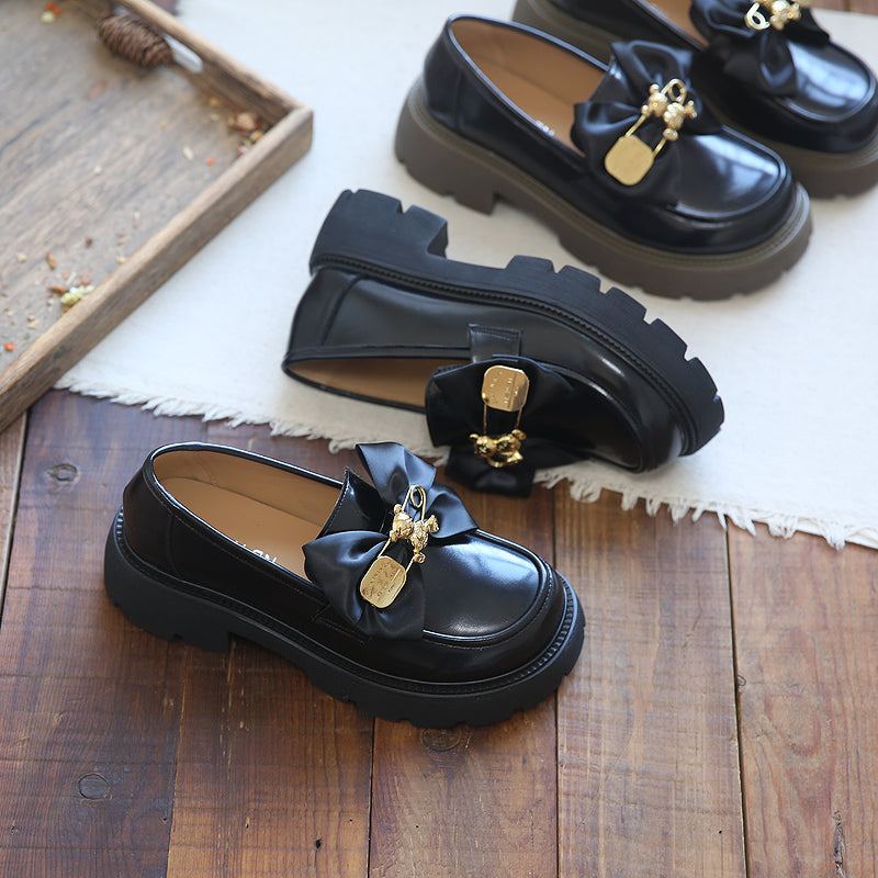 Naisten Bowknot Rento Nahkainen Wedge Black Loafers