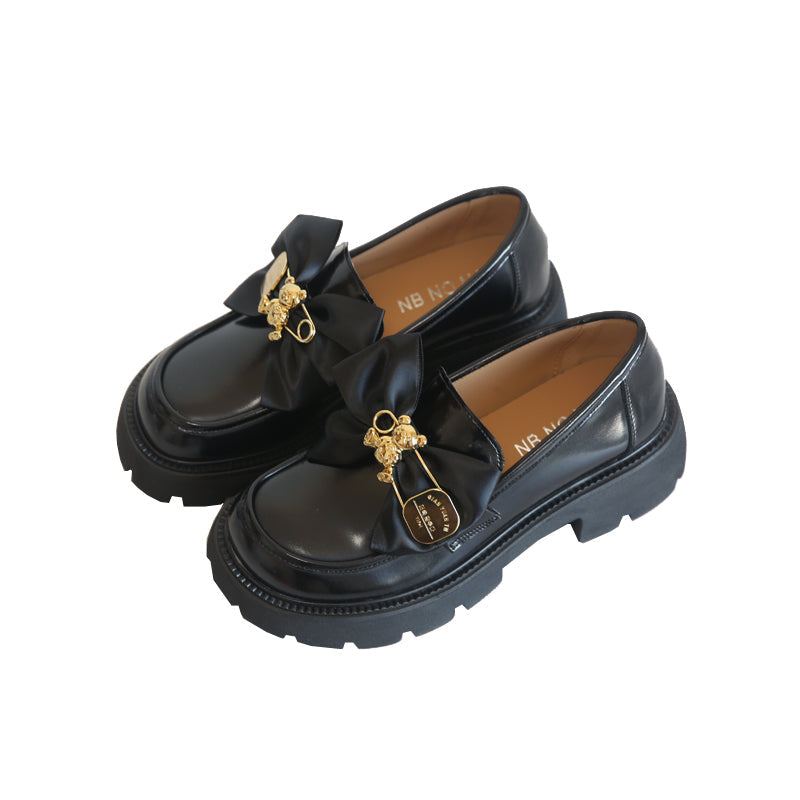 Naisten Bowknot Rento Nahkainen Wedge Black Loafers