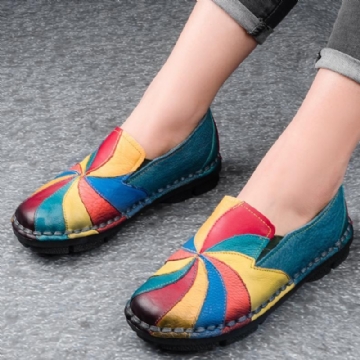 Retro-moniväriset Tuulimyllyn Nahkasuojat Käsintehdyt Litteät Loaferit