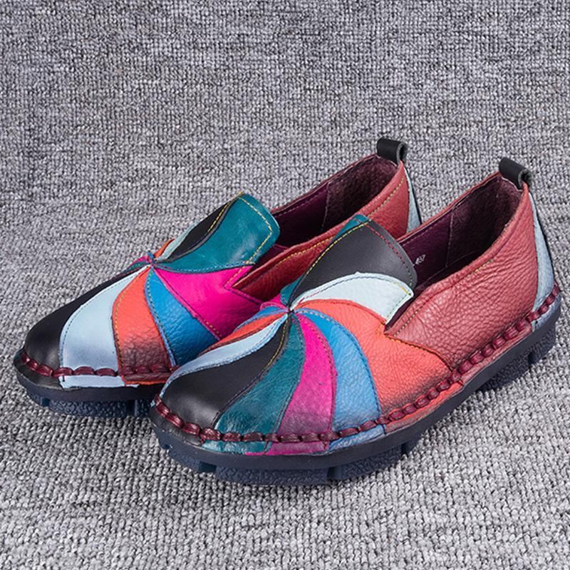 Retro-moniväriset Tuulimyllyn Nahkasuojat Käsintehdyt Litteät Loaferit