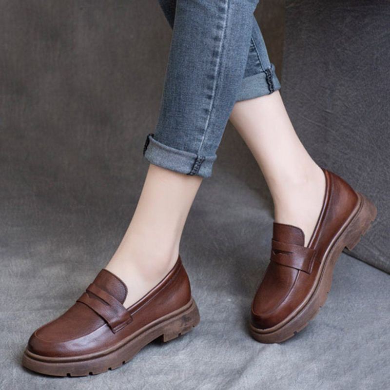 Spring Leather British Round Toe Loafers-kengät