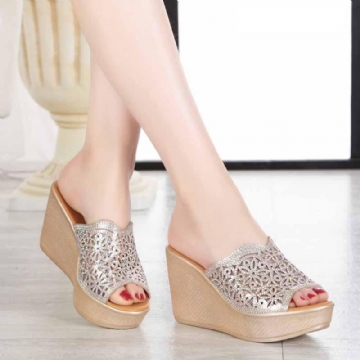 Rhinestone High Slope Heel Liukumattomat Sandaalit Ja Tossut Koko 11. Syyskuuta