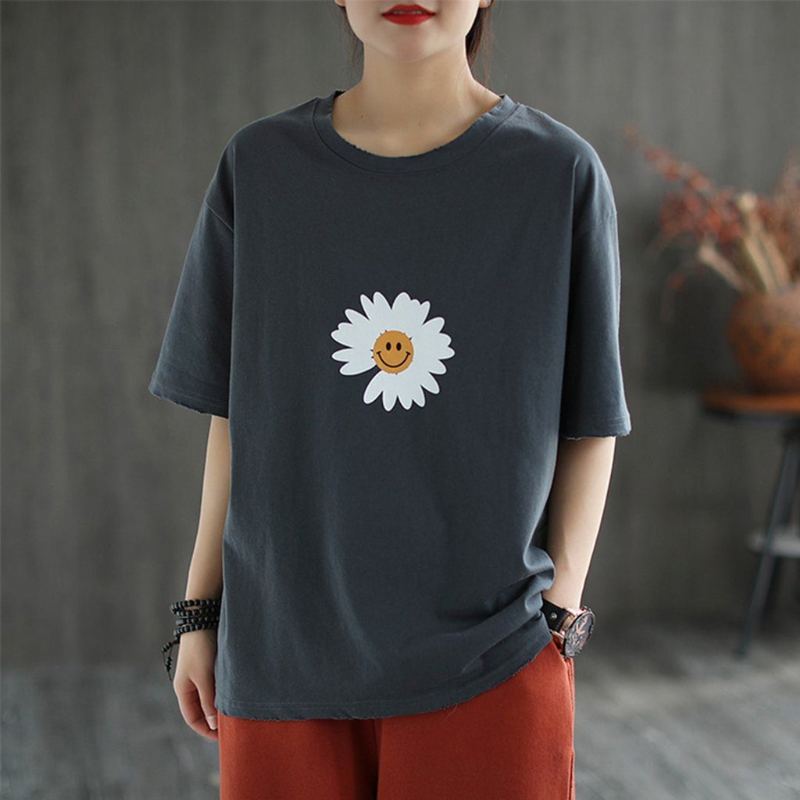 Crew Neck Printed Casual Simple T-paita