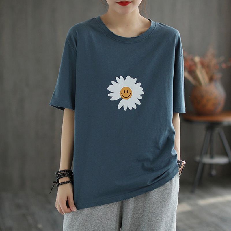 Crew Neck Printed Casual Simple T-paita