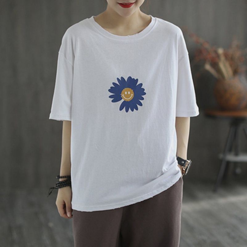 Crew Neck Printed Casual Simple T-paita