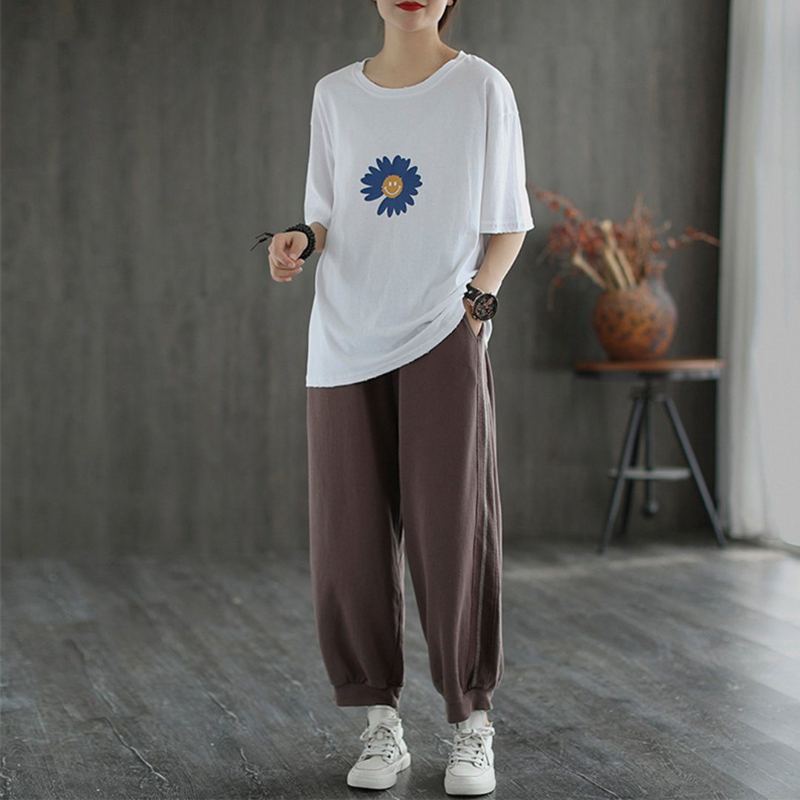 Crew Neck Printed Casual Simple T-paita