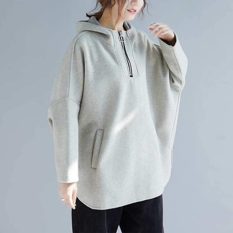 Loose Cotton Fleece Casual Huppari