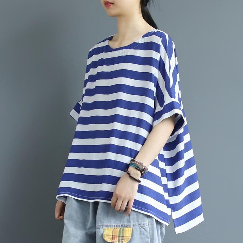 Puuvillainen Pellava Loose Stripe T-paita