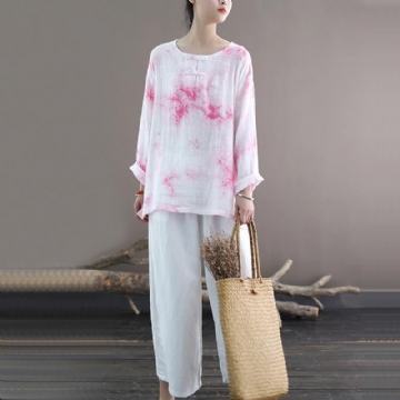 Retro Loose Tie-dye Lace Cotton Shirt