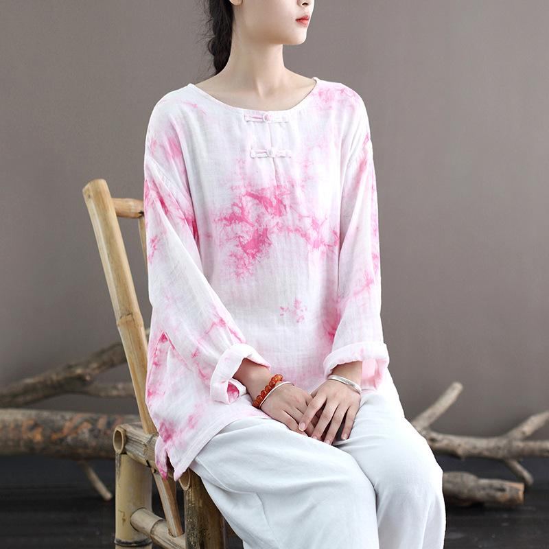 Retro Loose Tie-dye Lace Cotton Shirt