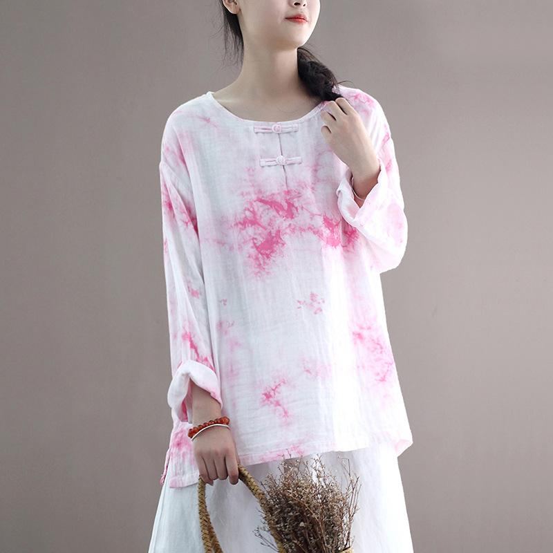 Retro Loose Tie-dye Lace Cotton Shirt