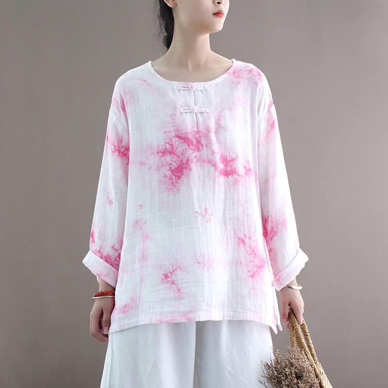 Retro Loose Tie-dye Lace Cotton Shirt