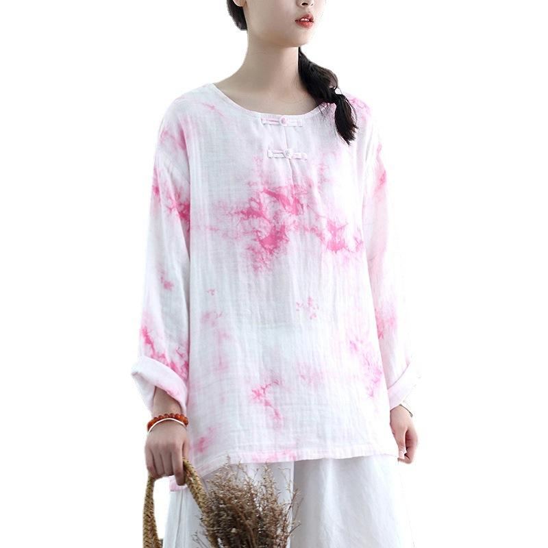 Retro Loose Tie-dye Lace Cotton Shirt